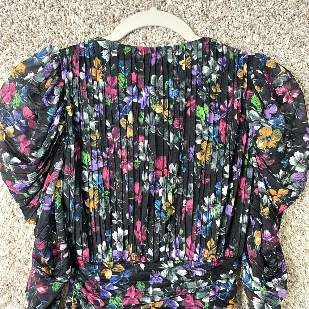 French Connection Dress Womens 2 Zelka Alanna Jersey Colorful Ruched Long Sleeve